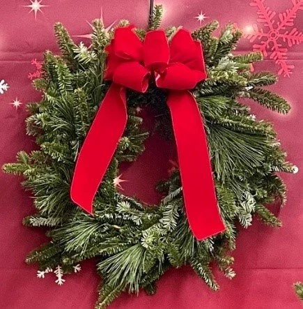 Fraser & Mixed Green Wreath with Handmade Red Bow