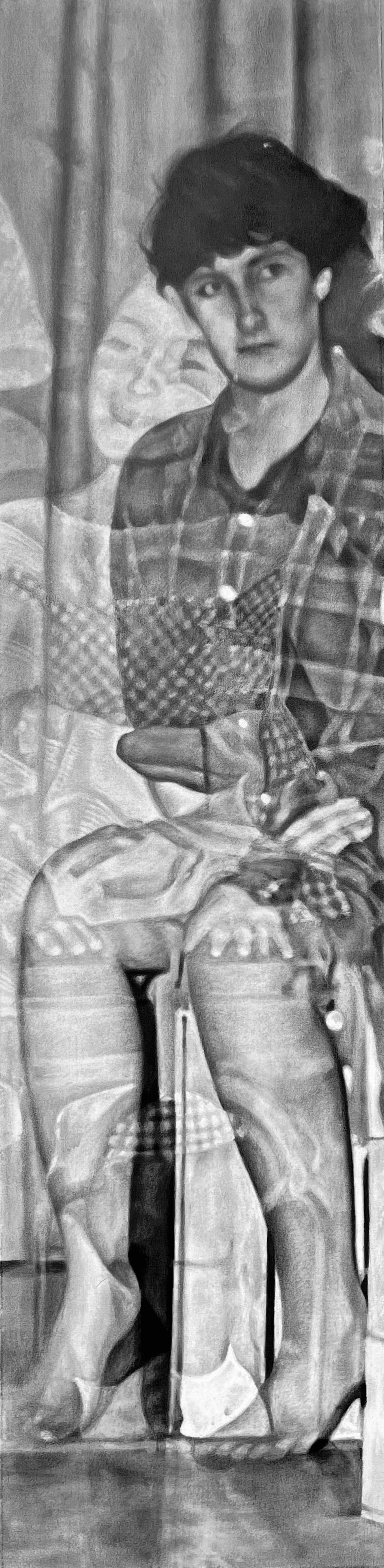 "Divine Mirror", charcoal on primed canvas, 24" x 96"