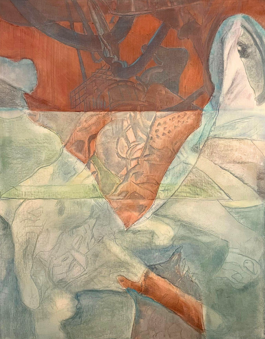 "Storm King and the Woods", Oil, acrylic gel medium, and canvas cutouts on canvas, 30" x 38"