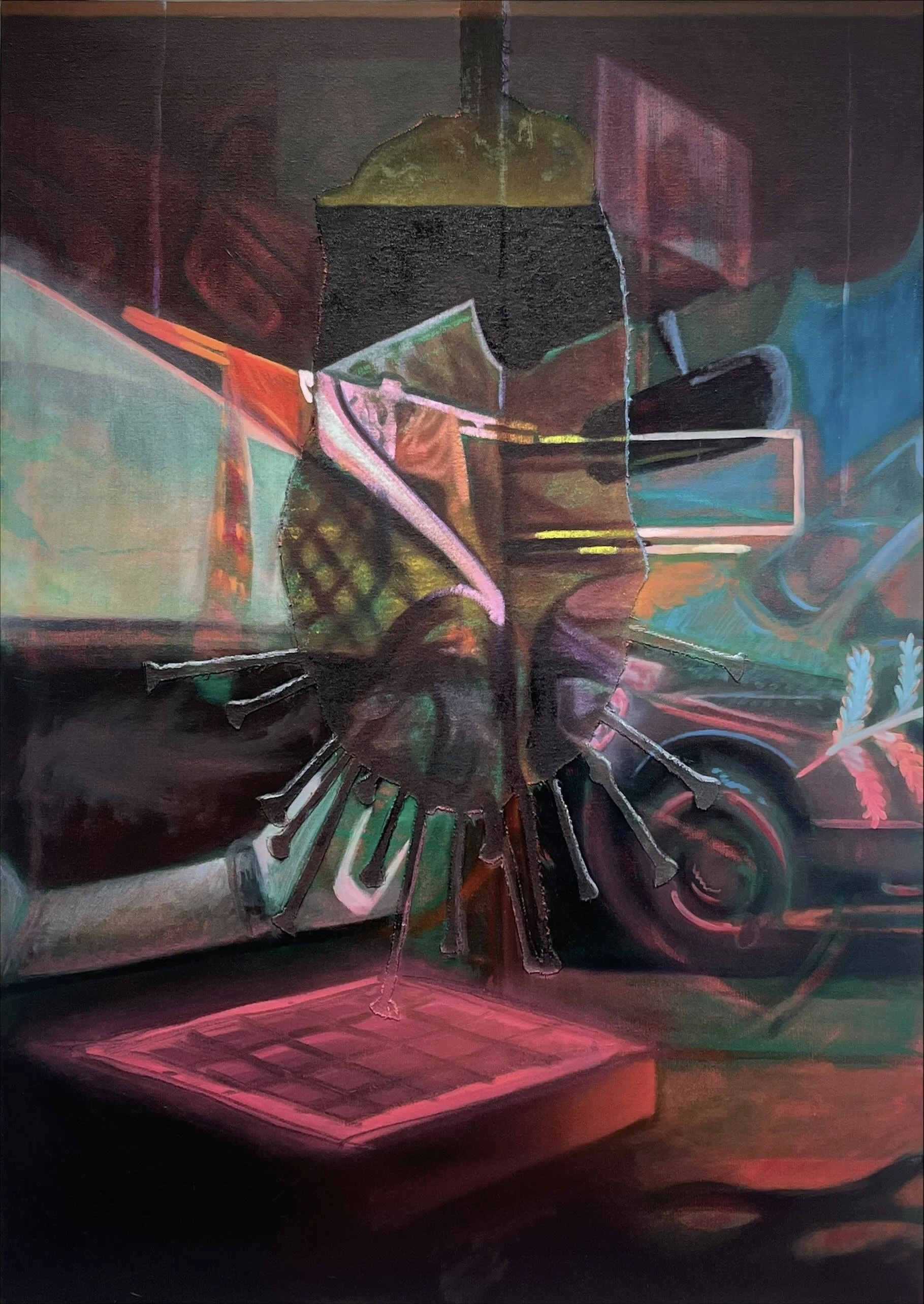 "July - Week 2", oil, acrylic gel medium, and canvas cutouts on canvas, 30" x 40"