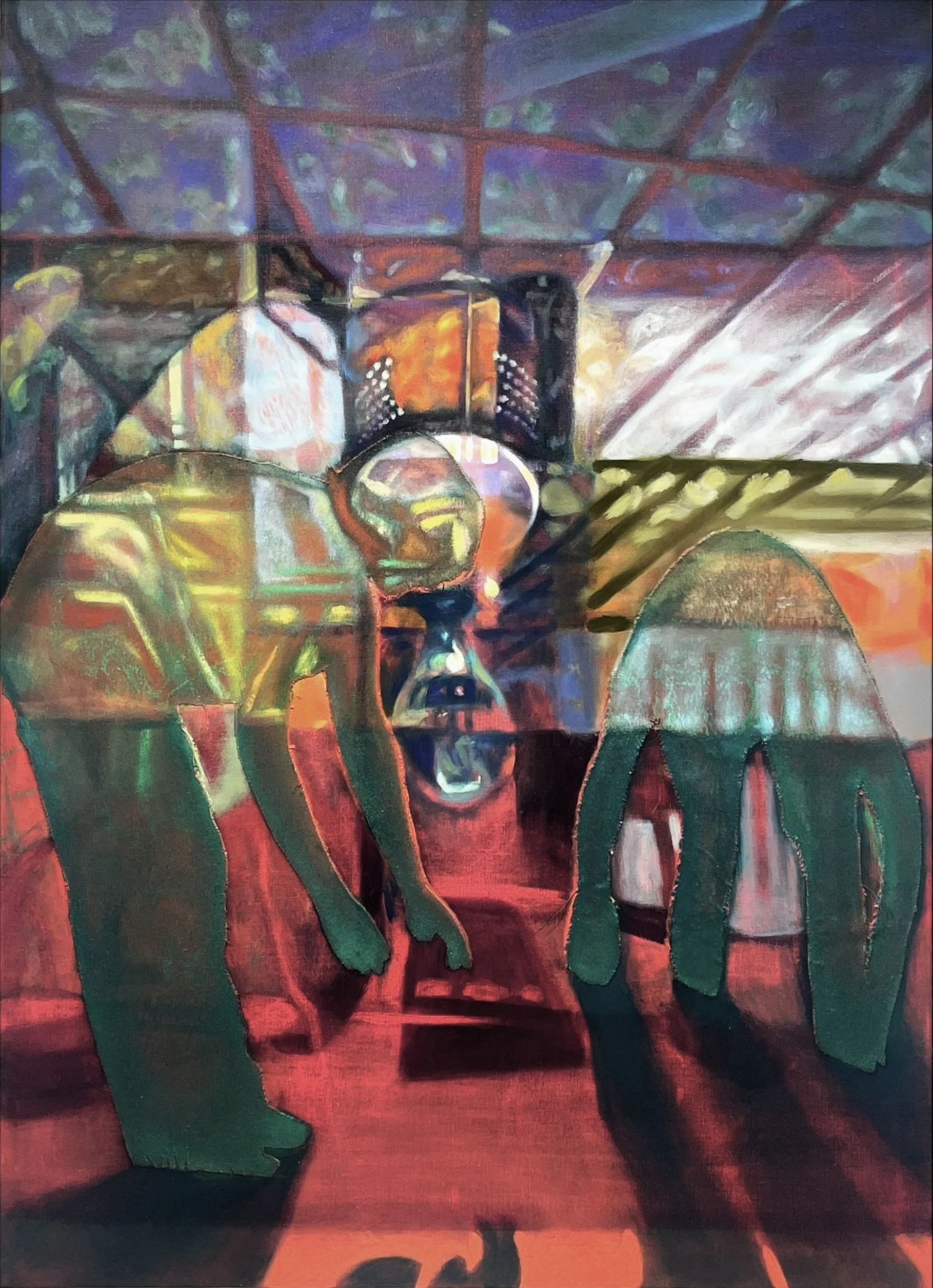 "July - Week 1", oil, acrylic gel medium, and canvas cutouts on canvas, 30" x 40"