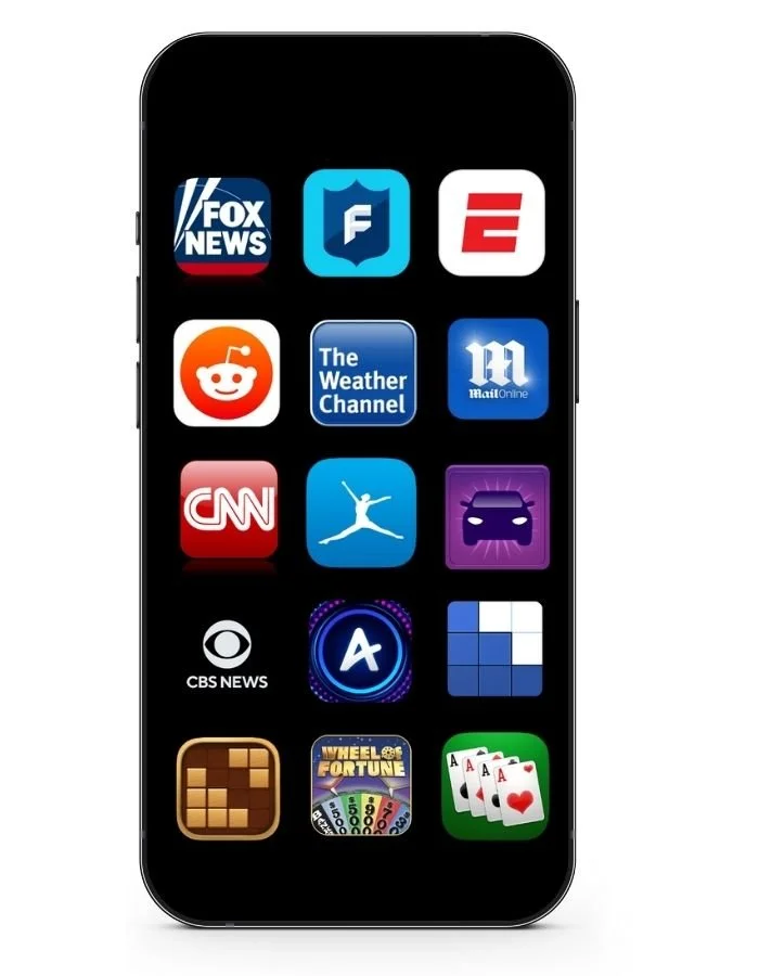 a mobile phone showing multiple apps that AdMessenger can run on