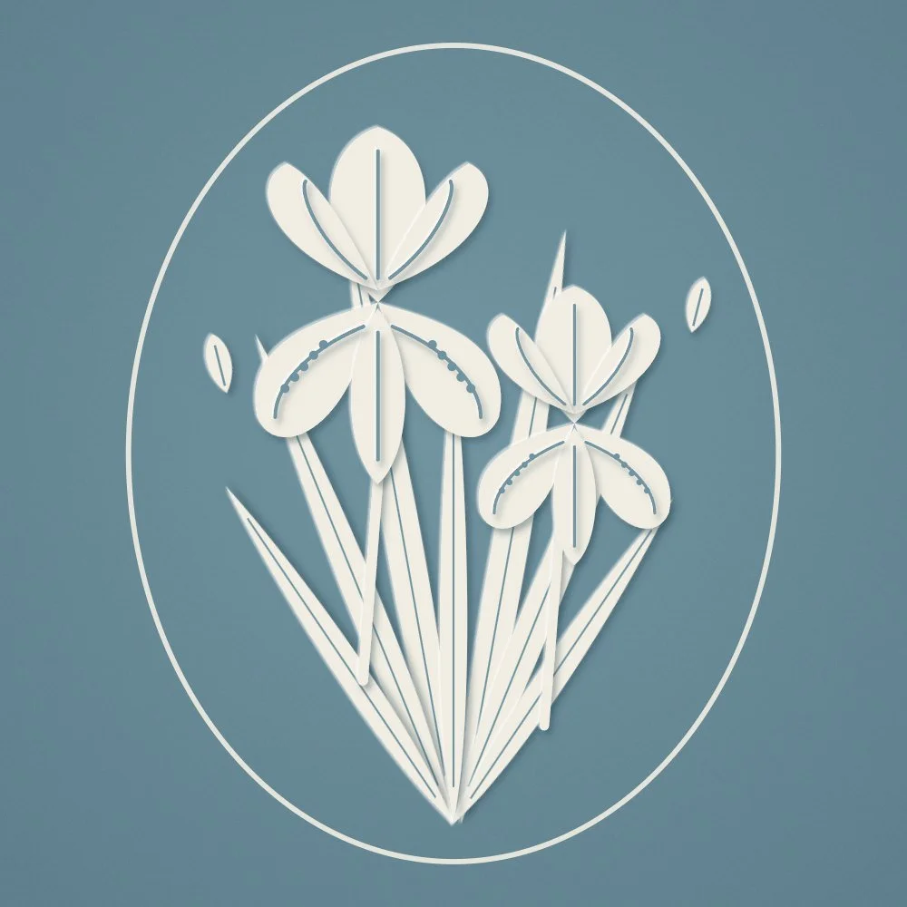 Lymphatic Drainage treatment at Scheal Organics spa, Franklin TN — iris cut-paper botanical illustration