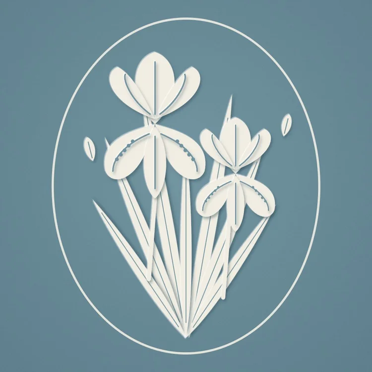 Iris cut-paper tile