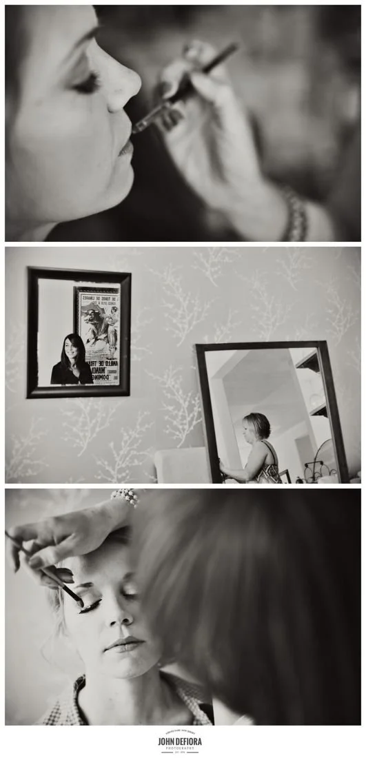 Black and white frames of a mirror and a woman's reflection