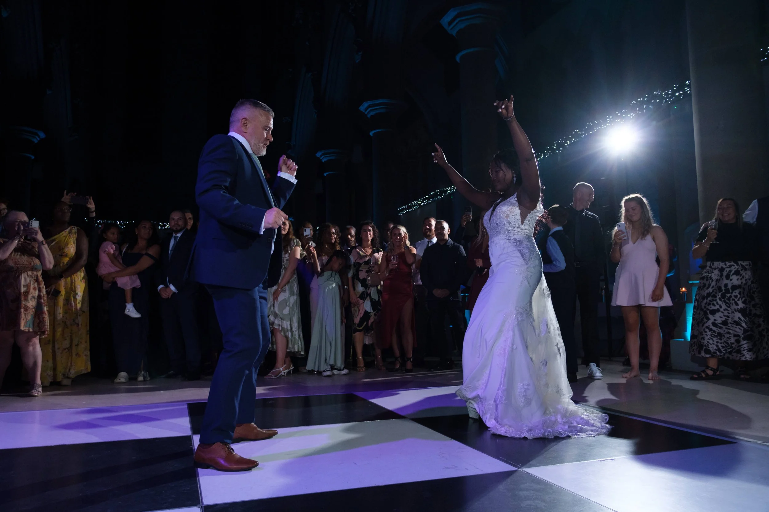 Newly weds, Bride and Groom have their first dance at the Manchester Monastery