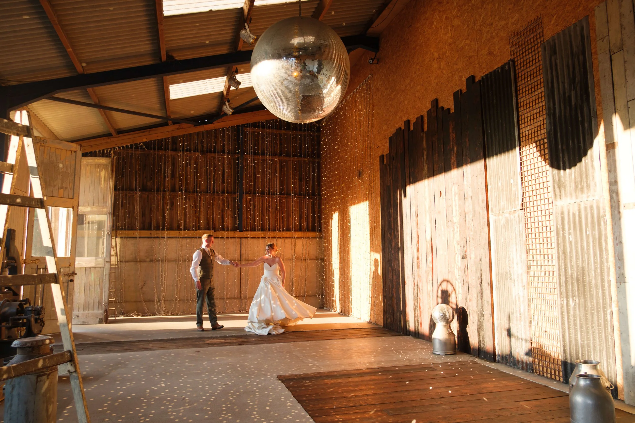 Owen House Wedding Barn, Bride and Groom dancing in the Shooting Gallery