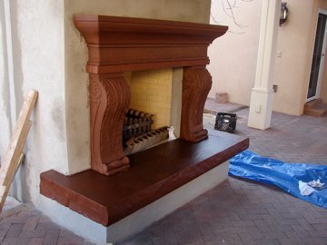 Colorado red sandstone fireplace.