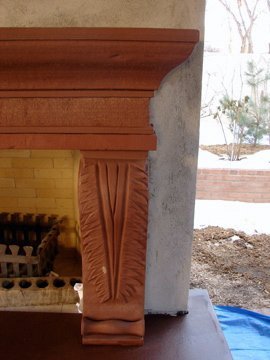 Colorado red sandstone fireplace.
