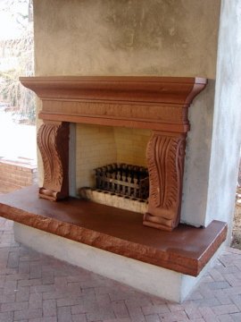 Colorado red sandstone fireplace.