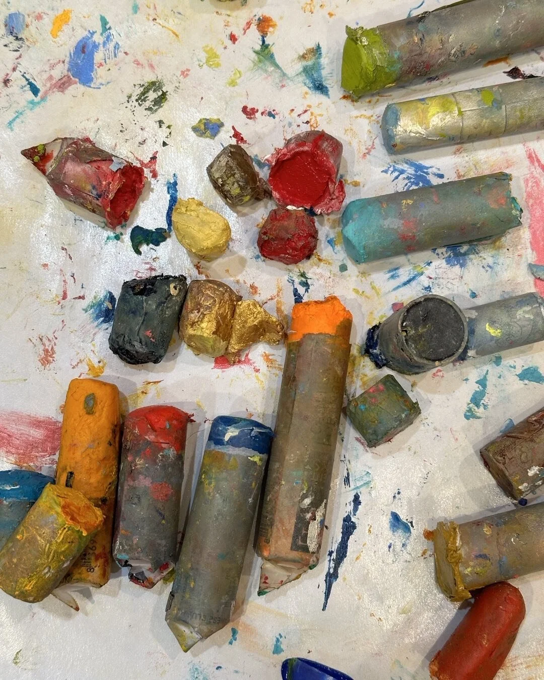 Tools of the trade: pigment sticks in various bits and pieces.  #messypainter