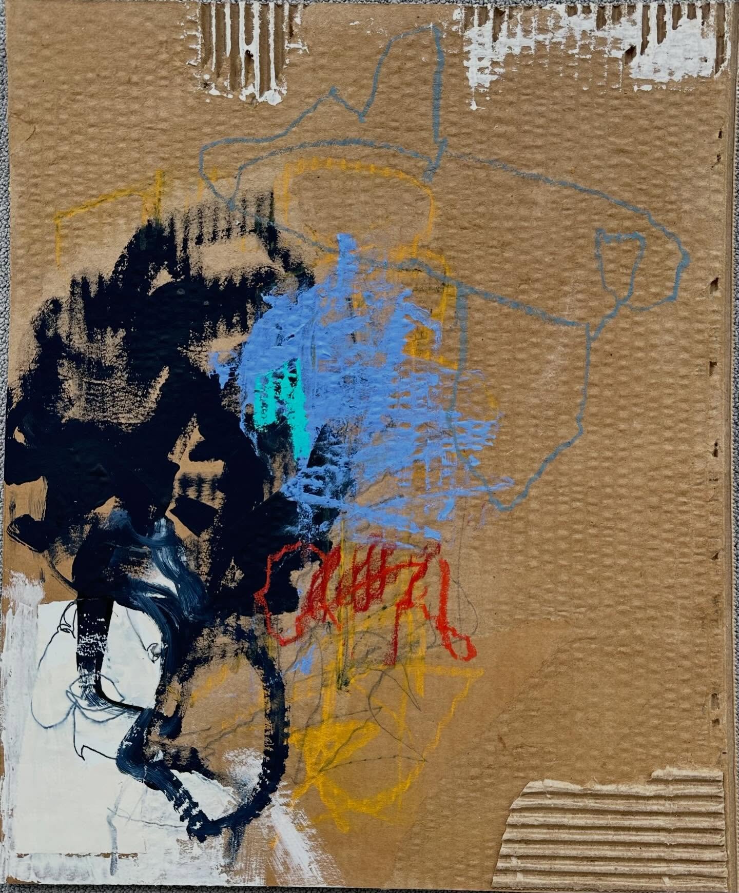 Been making quick pieces on corrugated cardboard lately&hellip;love working on it!  Mixed media: acrylic, collage, gesso, oil pastel