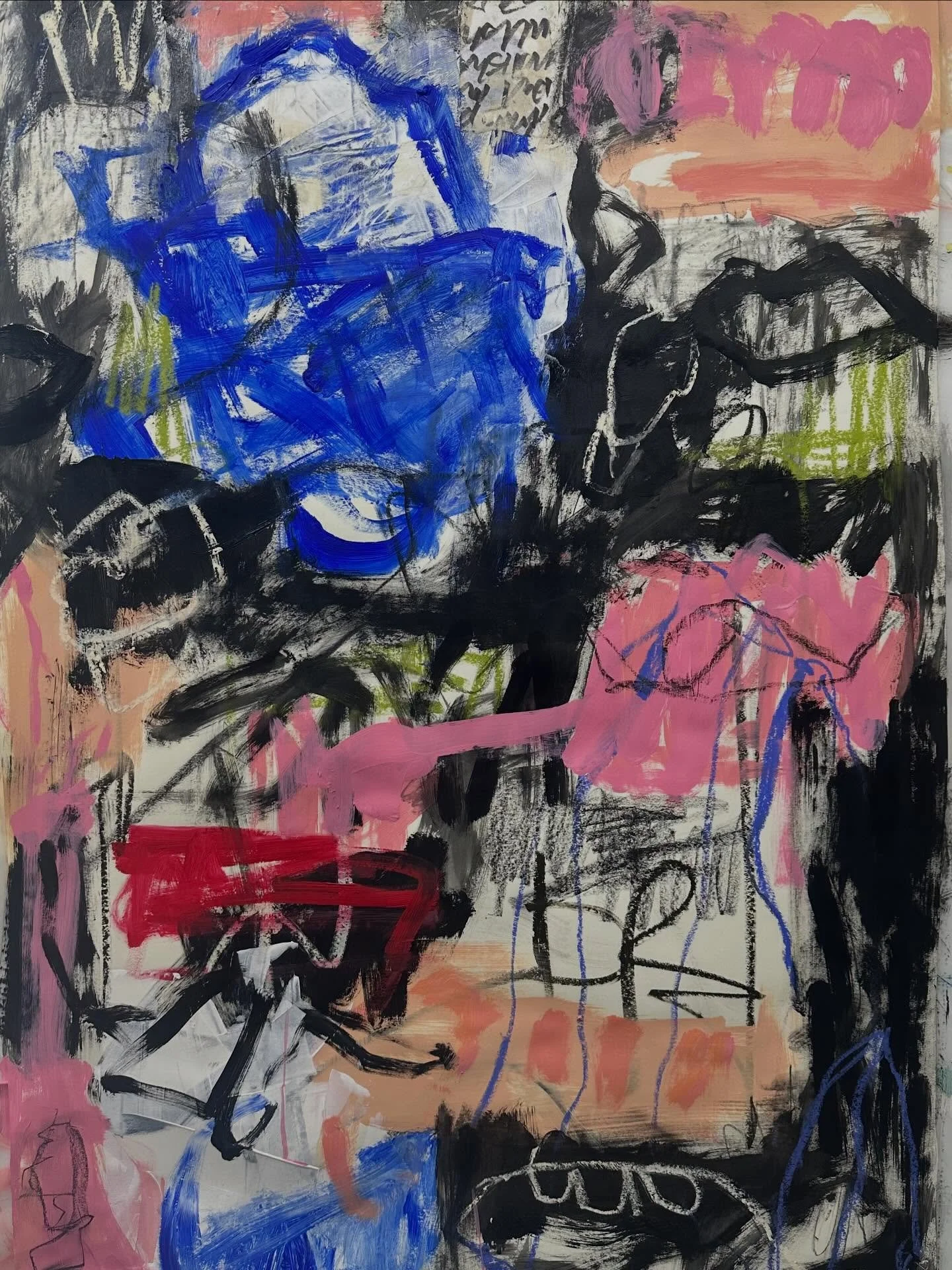 Still another studio &ldquo;warm up&rdquo; from several weeks ago&hellip;I was having a not-so-good day, hence the chaos depicted here.  Acrylic mixed media on paper&hellip;somewhere around 40 x40 inches.  I&rsquo;m beginning to see these as large sc