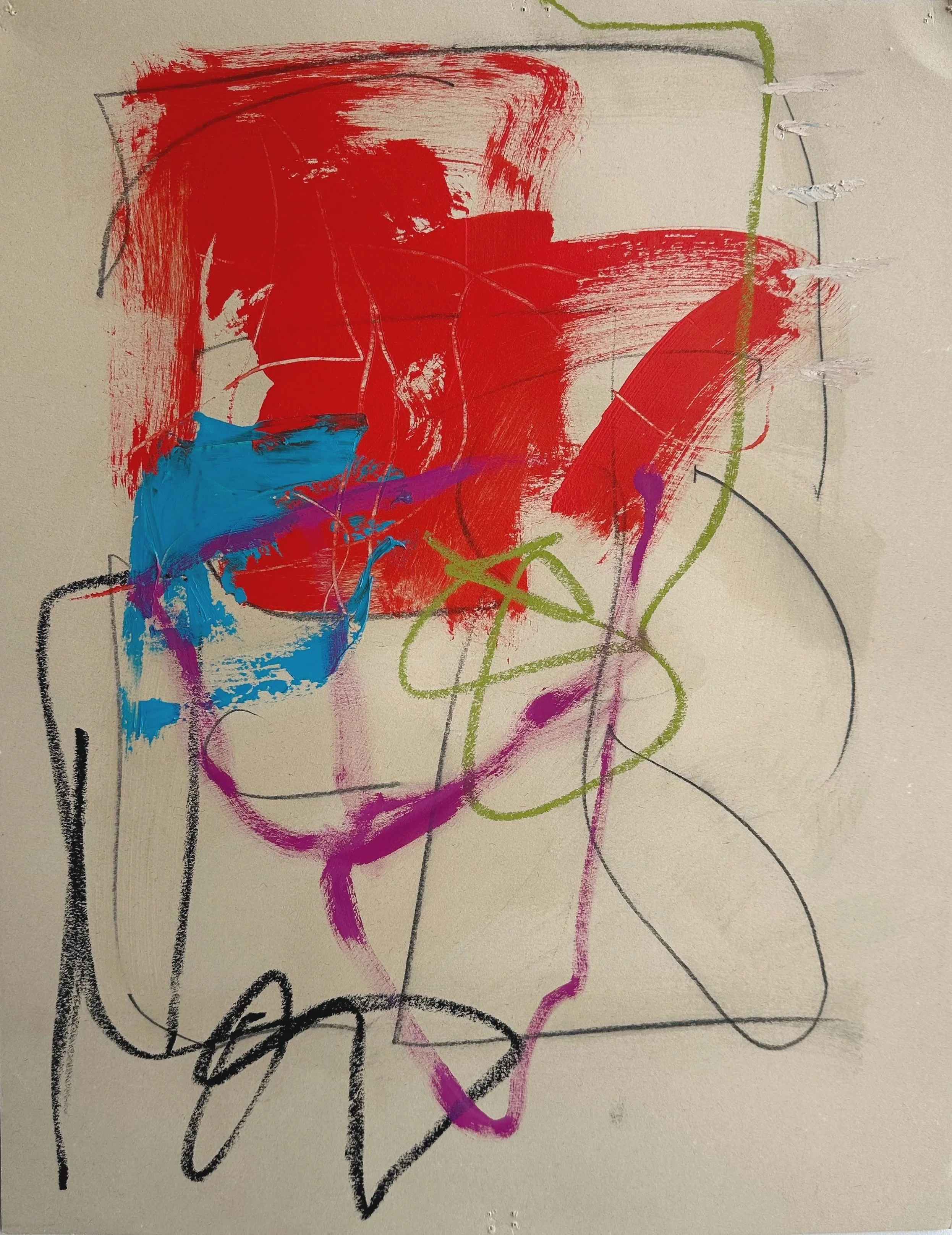 TP Drawing #3
Acrylic, paint stick, pencil, oil pastel on 100% cotton paper
22" x 17"