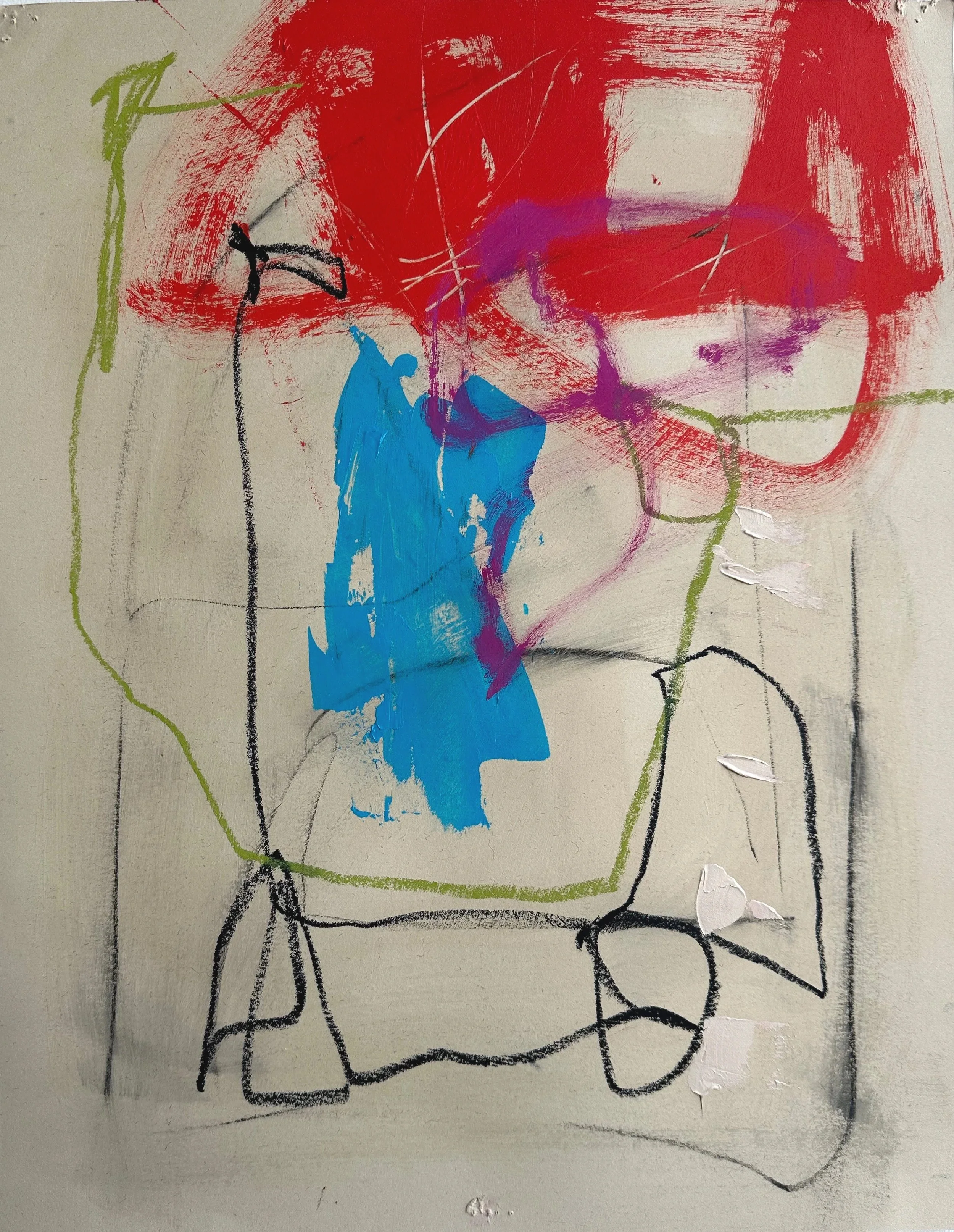 TP Drawing #5
Acrylic, paint stick, pencil, oil pastel on 100% cotton paper
22" x 17"