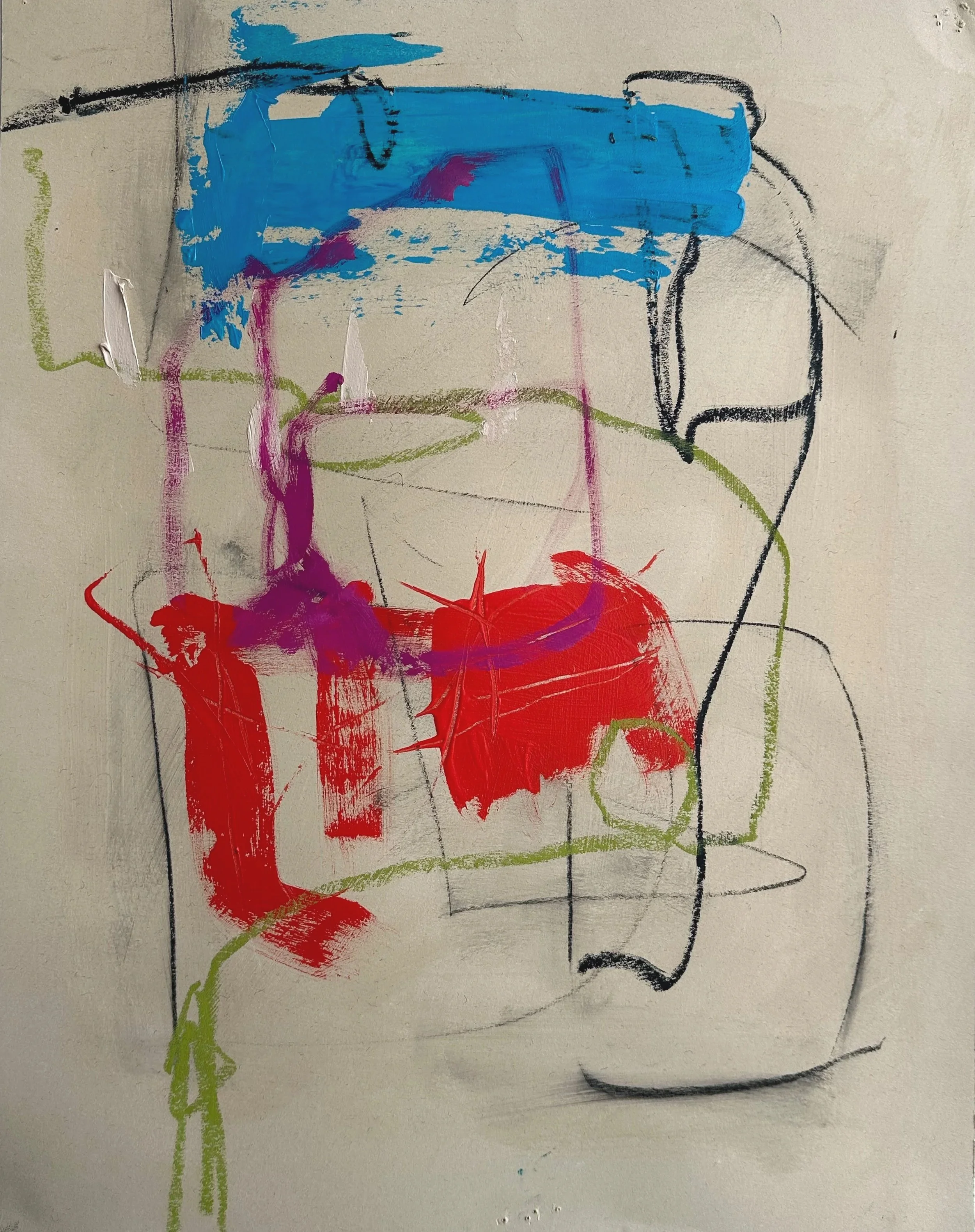 TP Drawing #6
Acrylic, paint stick, pencil, oil pastel on 100% cotton paper
22" x 17"