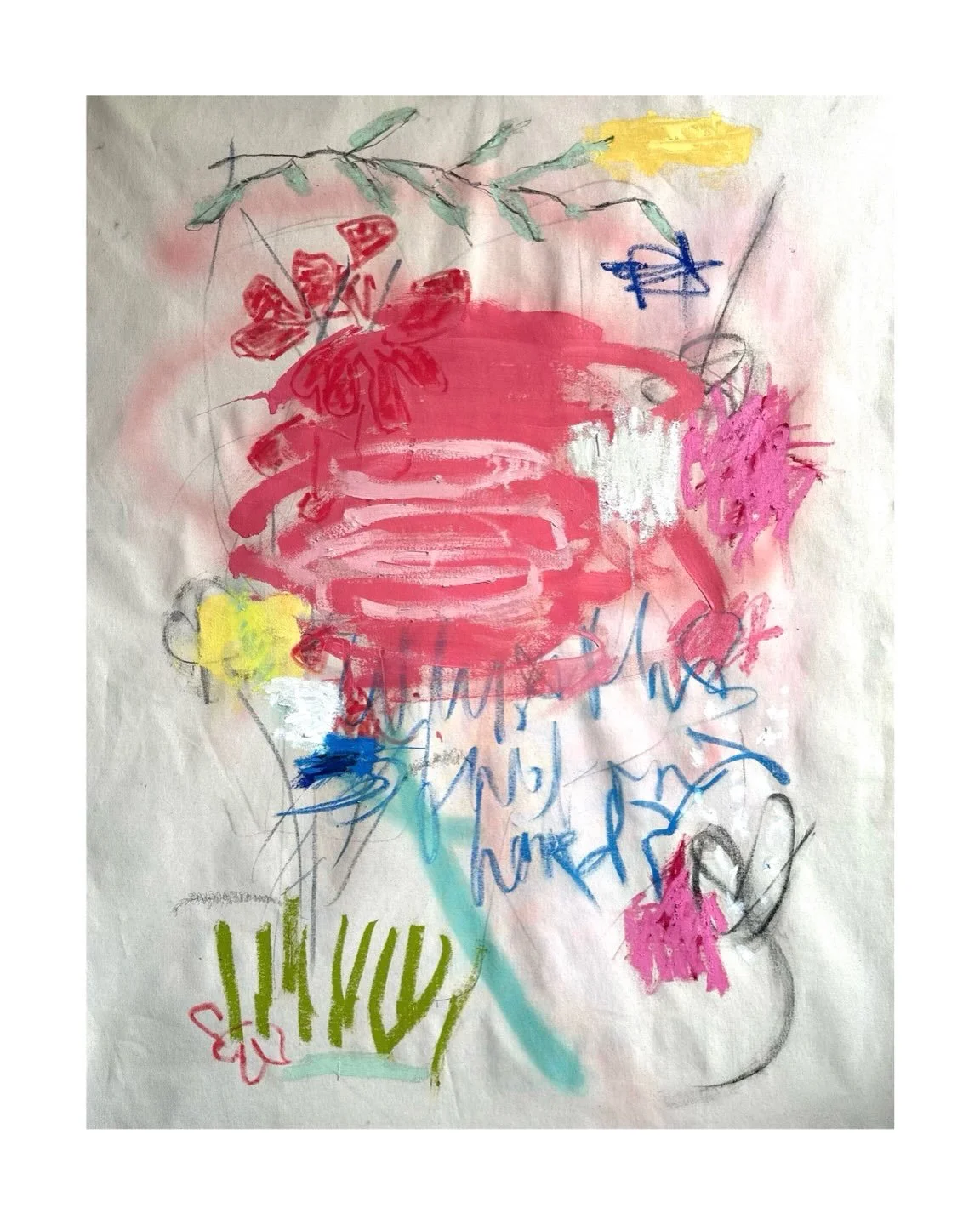 &ldquo;Garden Fantasy&rdquo;. mixed media on raw canvas; ~ 45 x 34 inches.