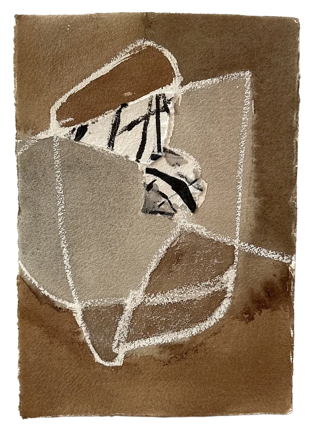 Walnut Ink #2,
Crayon resist, walnut ink, India ink collage paper
7.5" x 11"