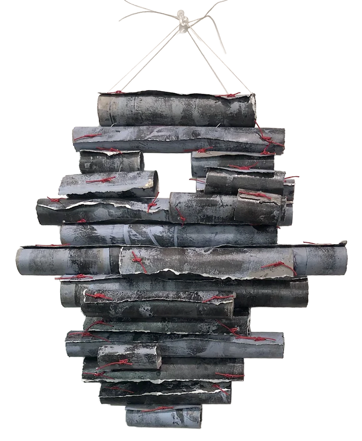 Scroll #5 "Blue-grey Way"
Paper, acrylic, ink, gesso, linen thread, glue
13" x 12" x 4"