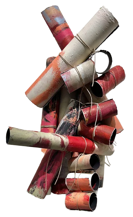 Precarious
Oil, pigment stick on paper, hemp twine, adhesive
19" x 12" x 5"