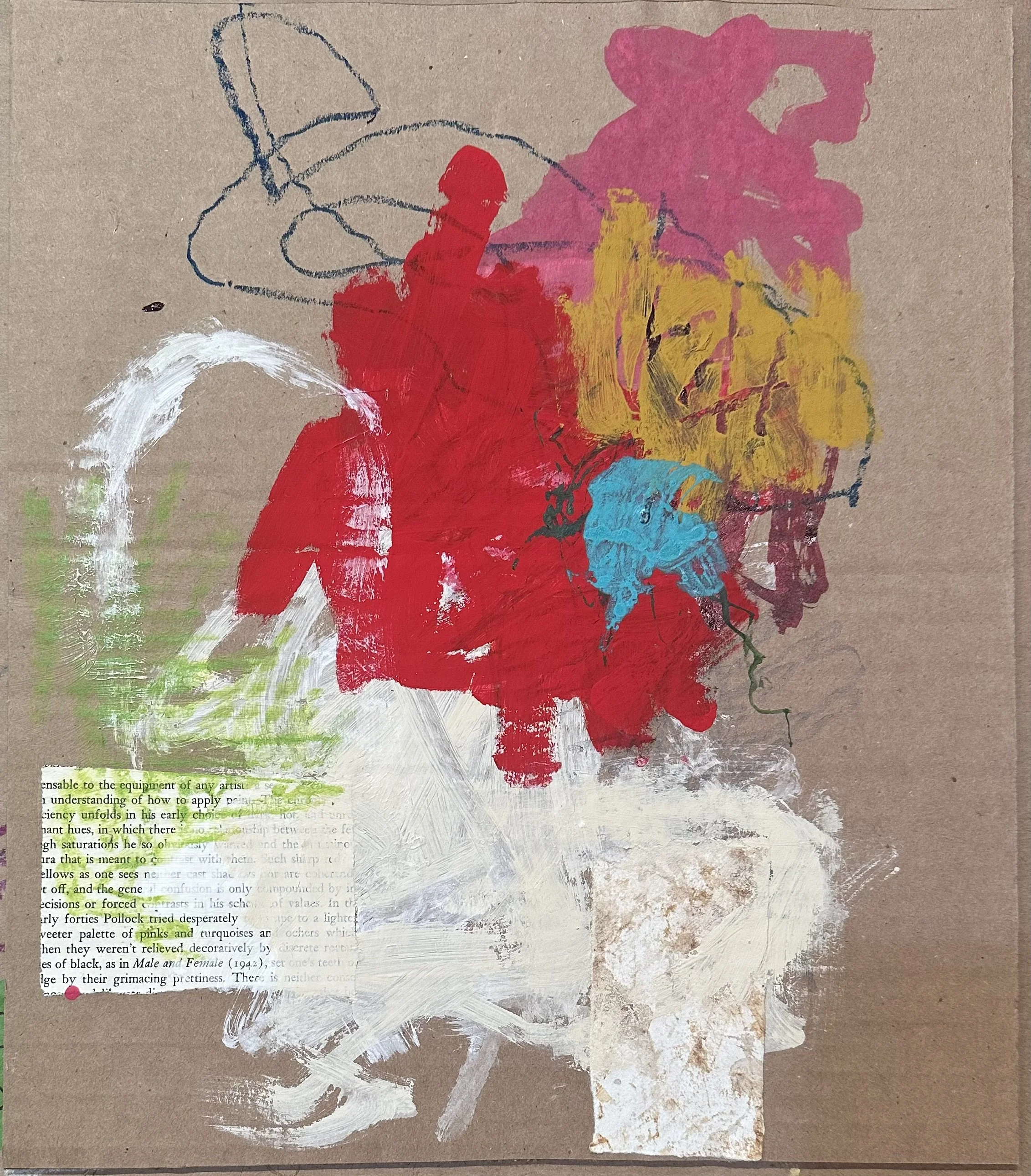 MMoC#2
Acrylic, collage, oil pastel, pencil, paint stick on cardboard
18 x 15"