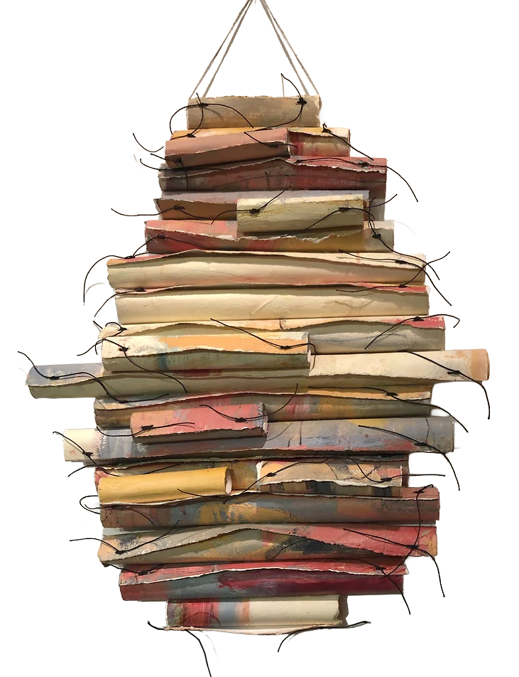 Scroll #4 "Golden Days"
Oil on paper, linen thread
17" x 15" x 4"