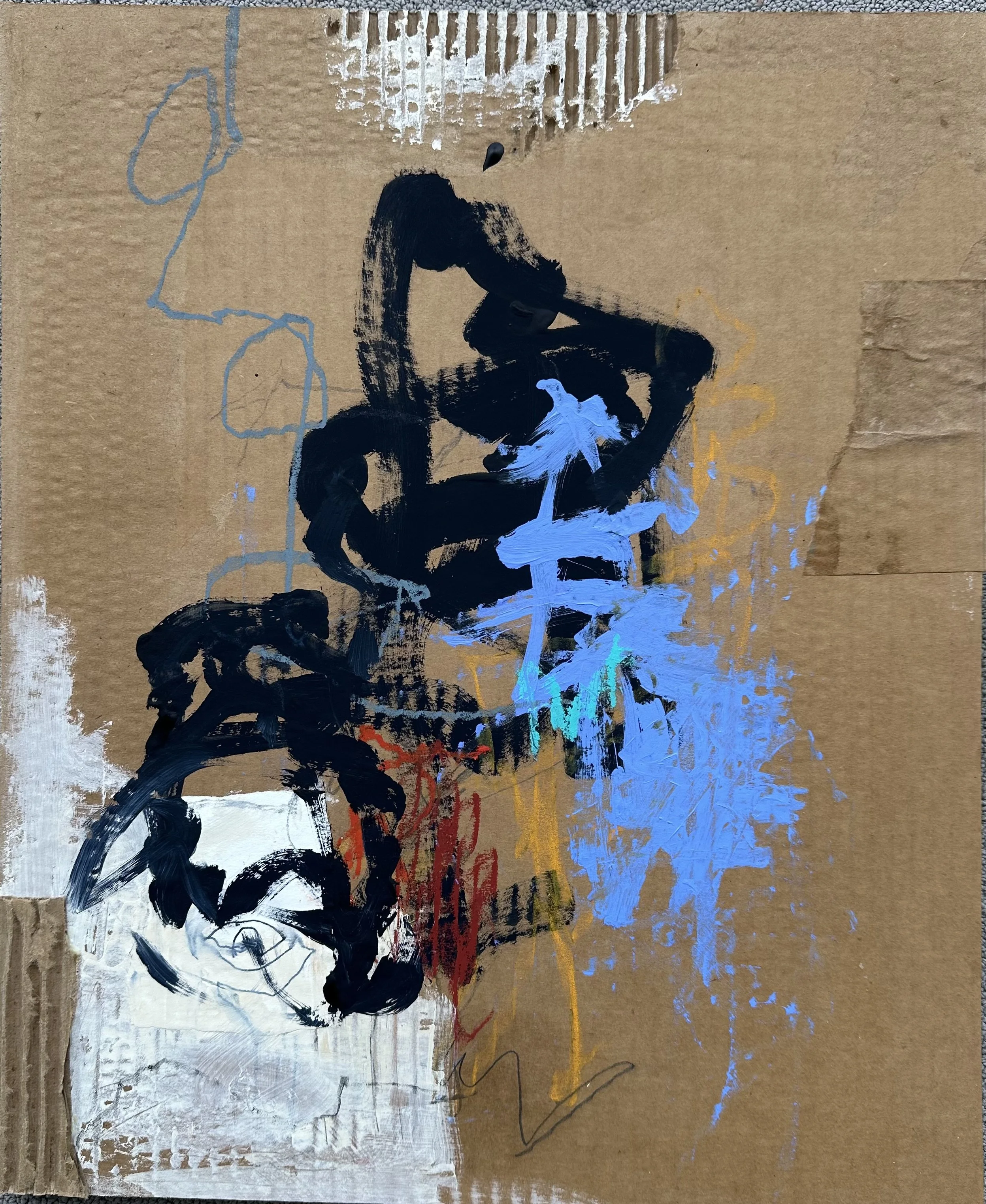 MMoC#3
Acrylic, collage, oil pastel, pencil, paint stick on cardboard
18 x 15"