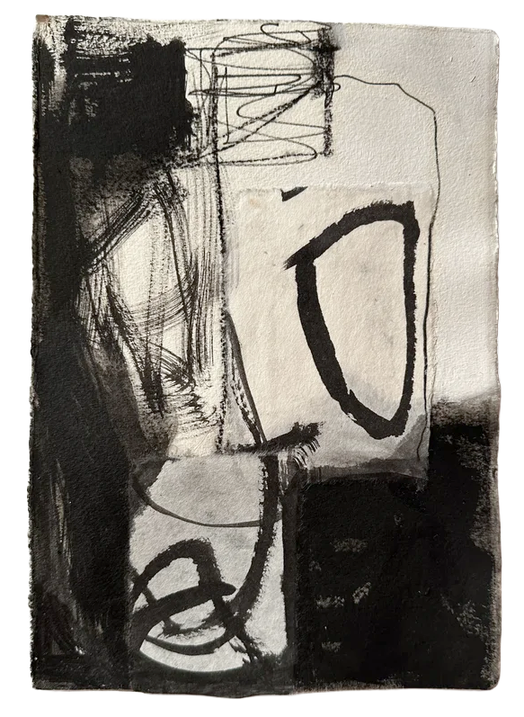 Brushy
Washi paper collage, ink, charcoal, gesso
7.5" x 11"