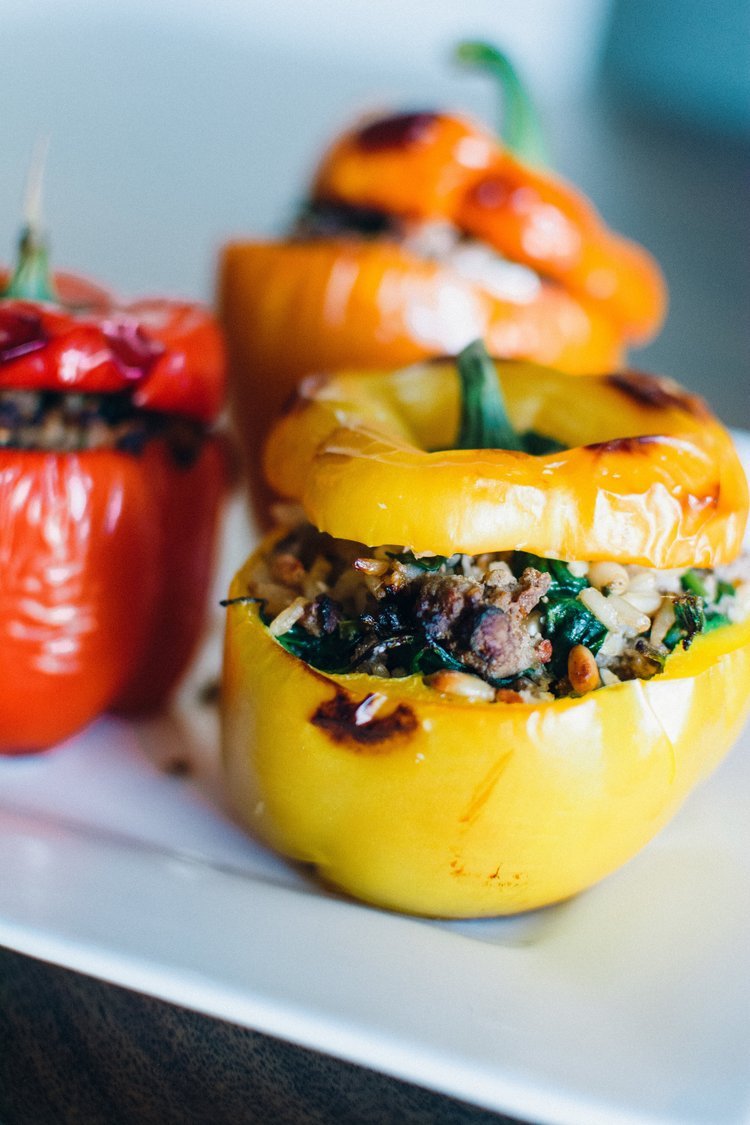 Stuffed peppers with a delicious blend of spinach and meat, creating a mouthwatering and nutritious dish.jpg