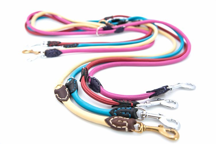 A vibrant leash with a metallic hook and a sturdy leather strap, photographed by portland based product photographer Patrizia..jpg