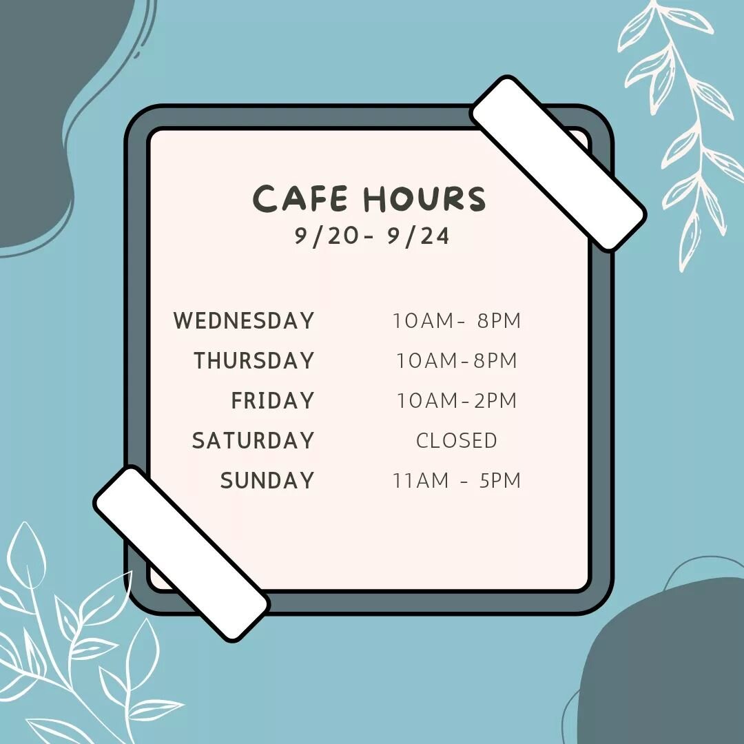 📌ALTERED HOURS
Our hours are a little different this week! We hope to be back to our regularly scheduled programming very soon - in the meantime, stay tuned on our social media for the correct hours and some very exciting updates coming over the nex