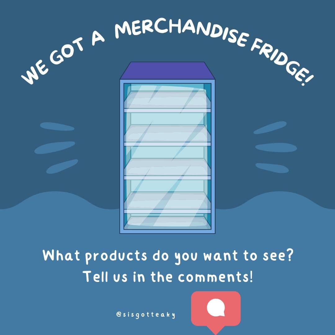 WE FINALLY GOT A MERCHANDISE FRIDGE! 

Exciting news! We've just added a merchandise fridge to our cafe, and we're thrilled to put it to good use. But we need your input!

We're all ears and would love to know: What bottled drinks, snacks, or goodies