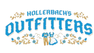 Logo for the Great Outdoors Outfitters with blue text and decorative elements.