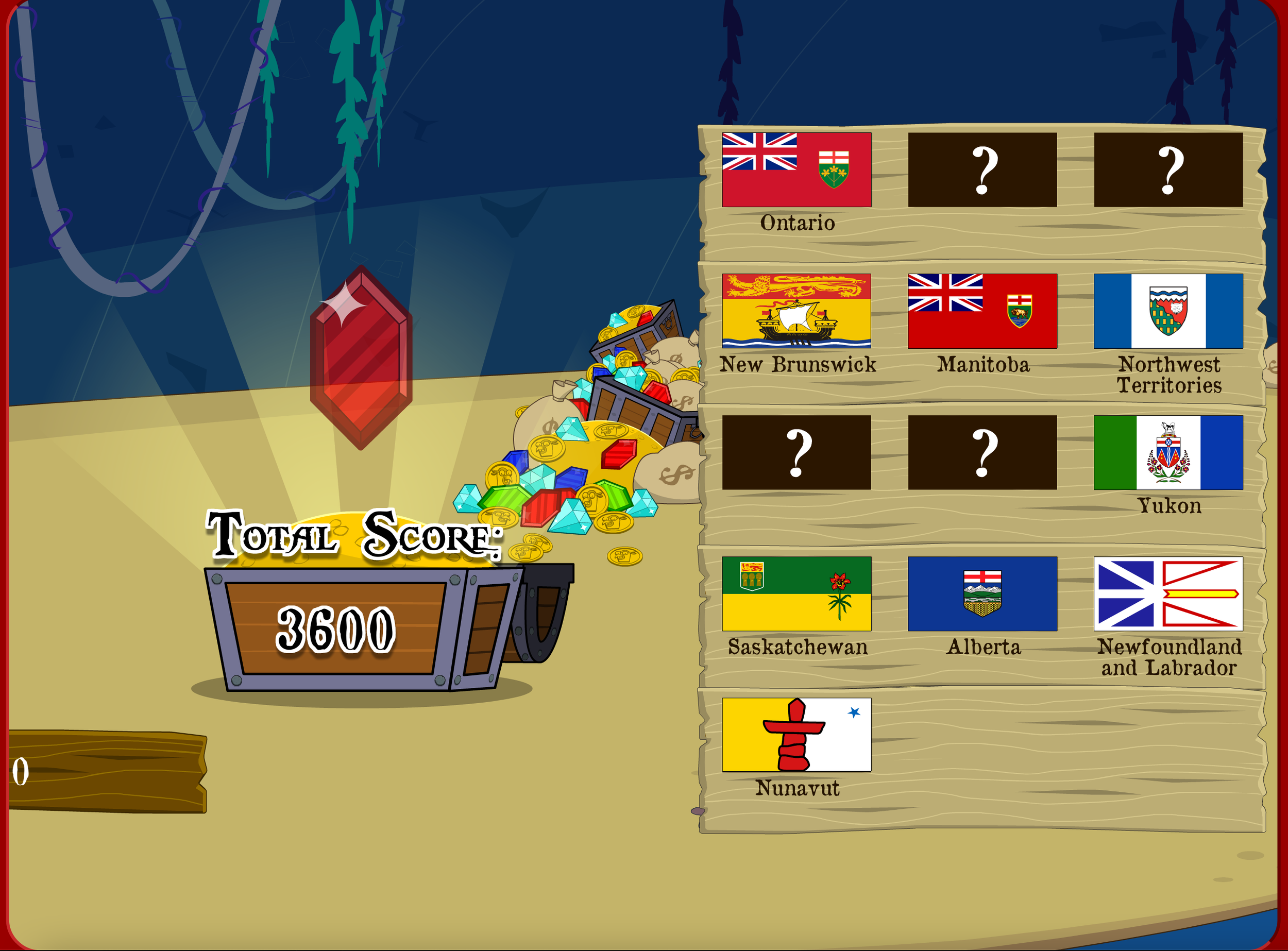 The end screen that calculates your score based on how well you did in the quiz and bonus rounds.