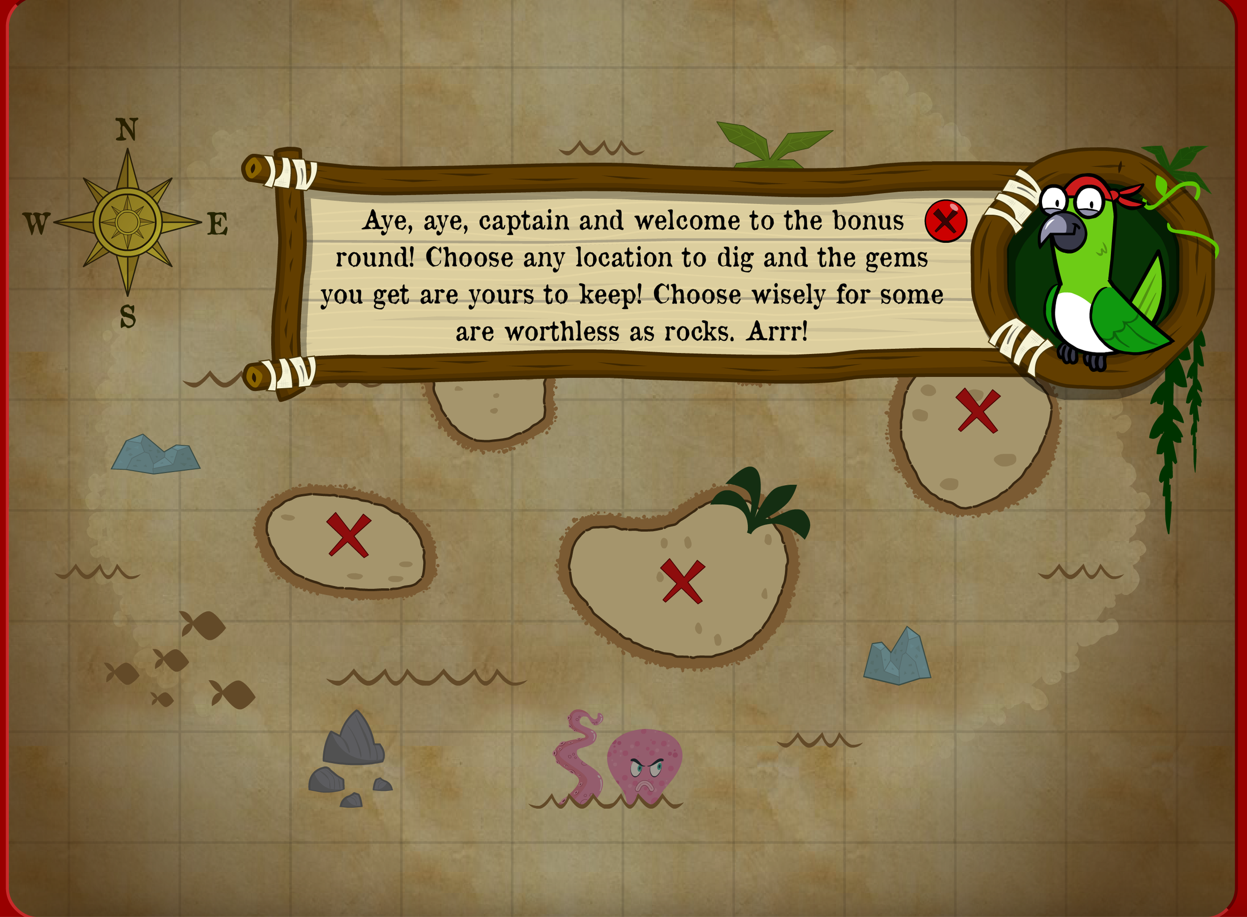 The bonus screen to dig for buried treasure
