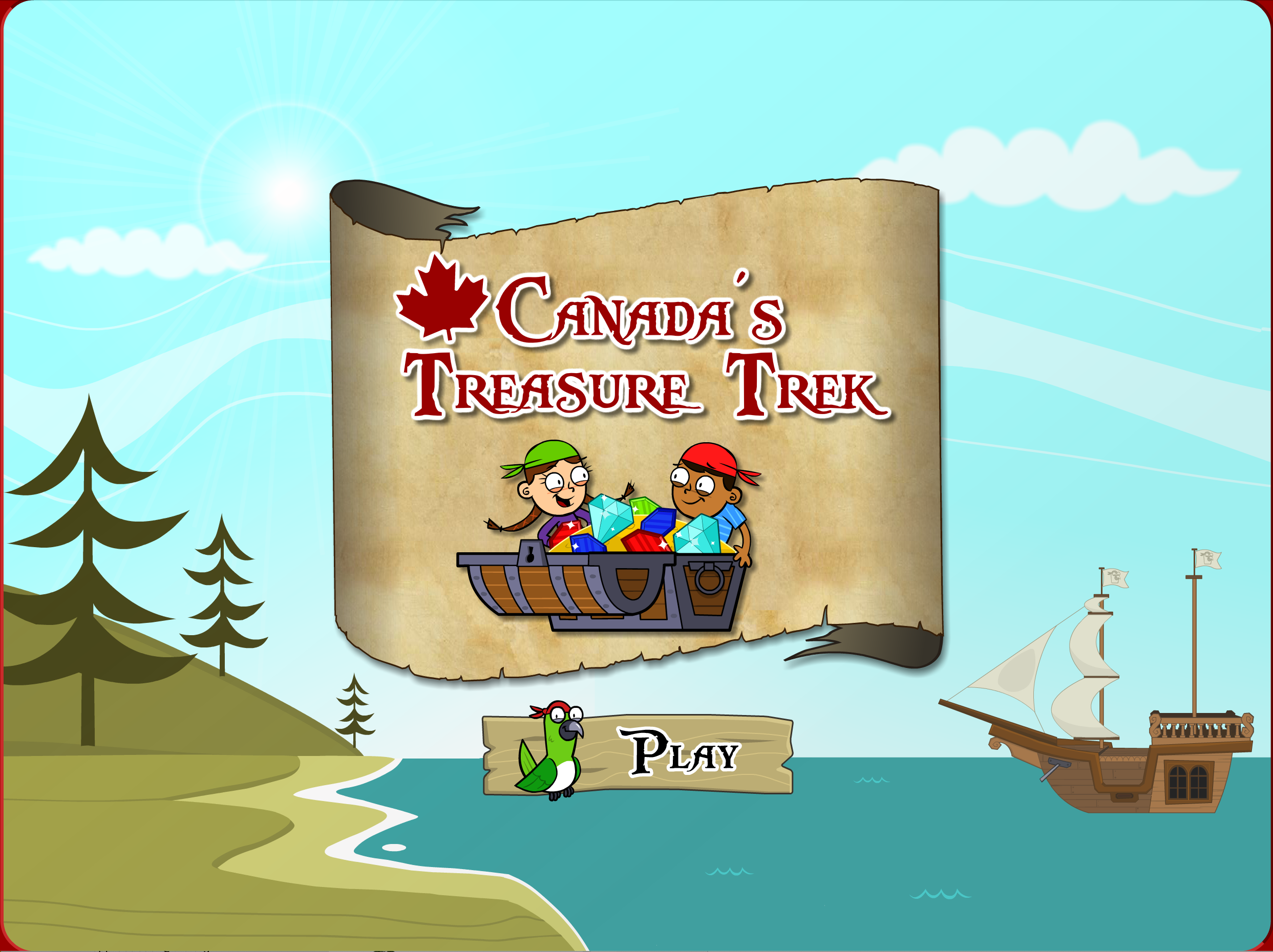 Canada's Treasure Trek Title Screen with Play Button.
