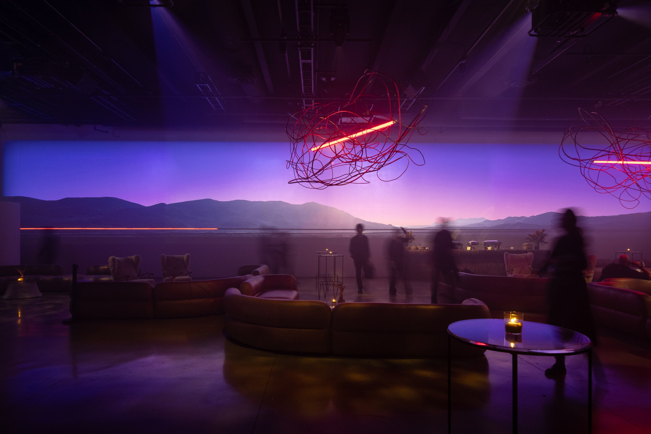 grammy party 2026, event design, projection design, environmental design, brutalist chandelier, corporate event