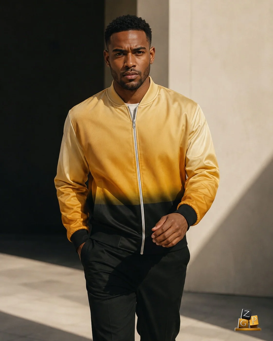 Golden Horizon Night Shadow Bomber Jacket