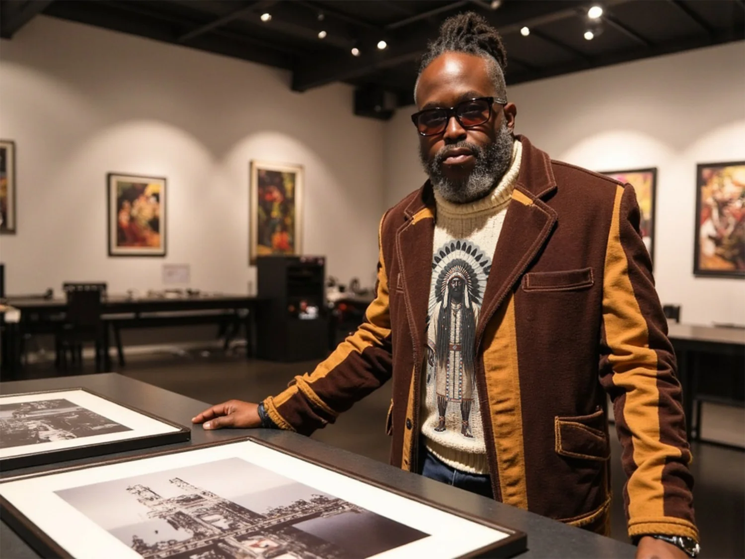 Artist Tyrone Zire McCants presenting photography in a gallery