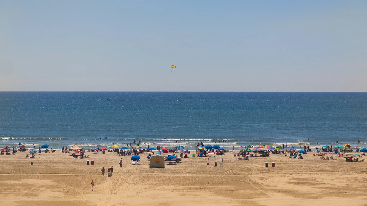 Aerial view of people on a New Jersey beach