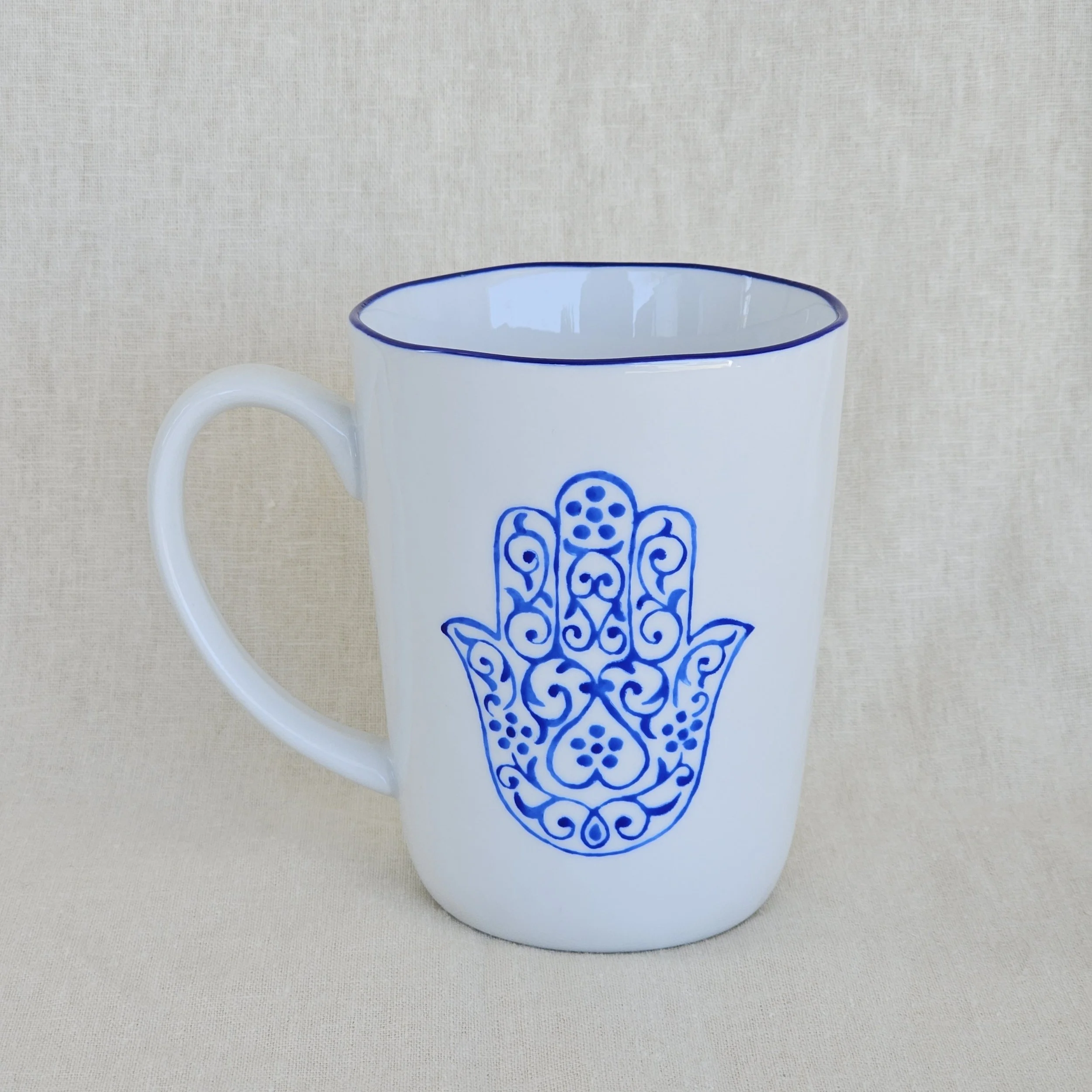 Blue Hamsa Mug Hand Painted