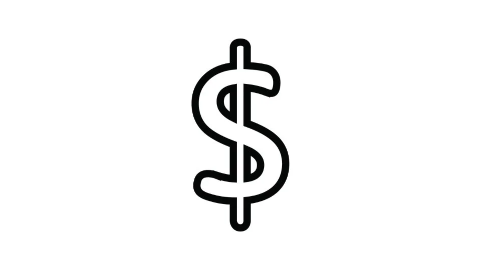 Black outline of a dollar sign on a white background.