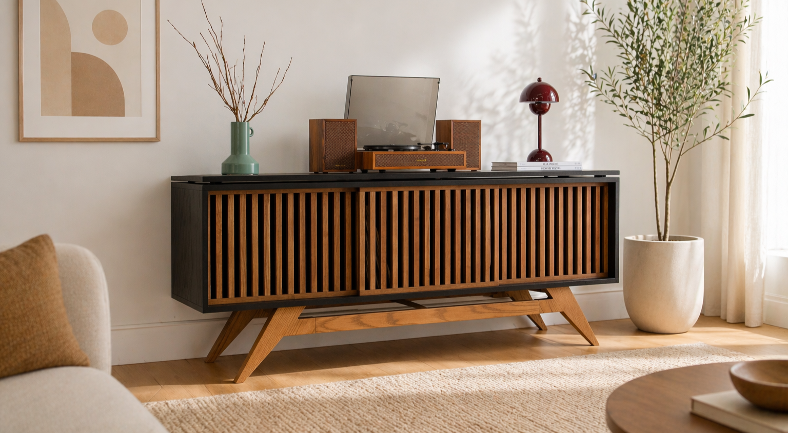 Urban Mid-Century Modern Record Player Vinyl Storage Stand