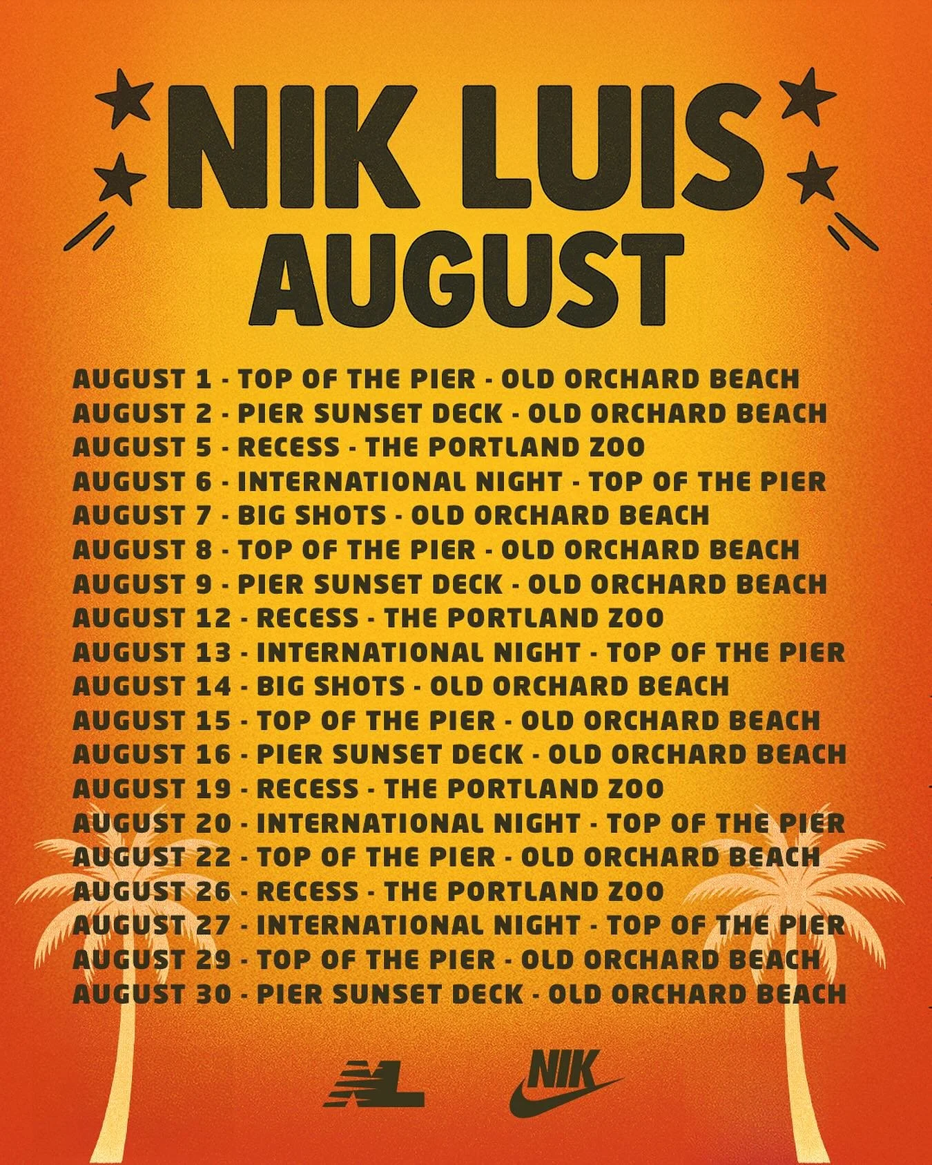 It&rsquo;s the final month of the summer of 2025. It&rsquo;s been a good run. Here&rsquo;s where I&rsquo;ll be at this month, pull up and have a good time!