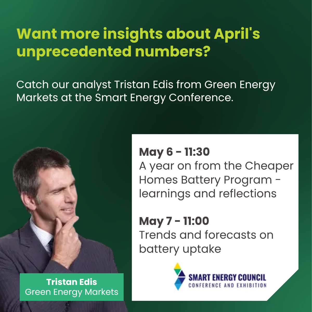 Catch Tristan Edis at Smart Energy