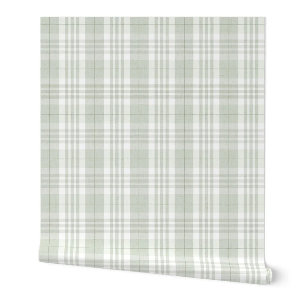 sage green country plaid with linen texture wallpaper for walls