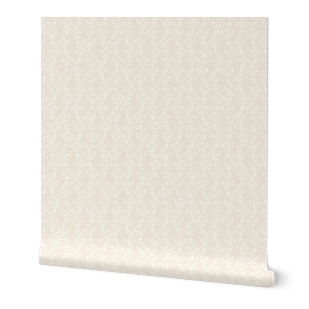 beige and white botanical sillhouette wallpaper