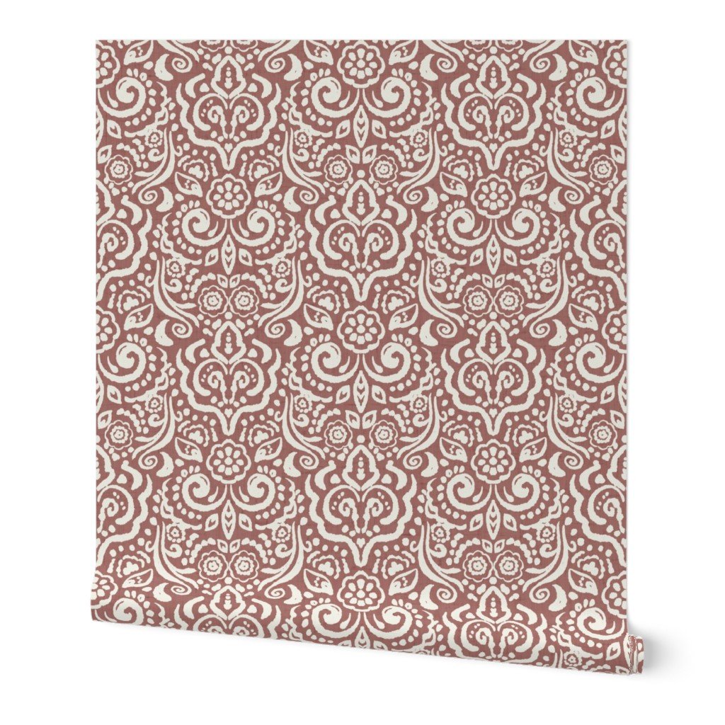 brown and cream bohemian damask wallpaper