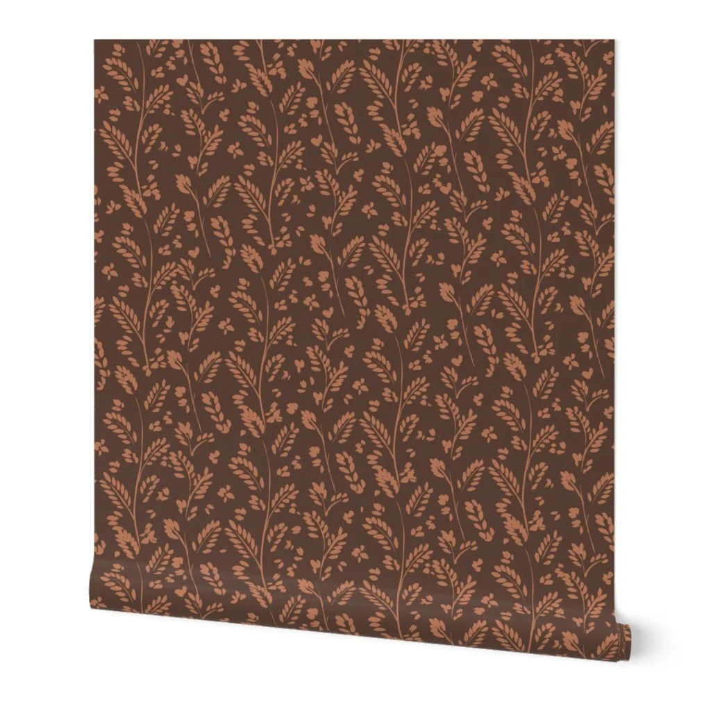 Fall harvest leavees in chocolate and orange wallpaper