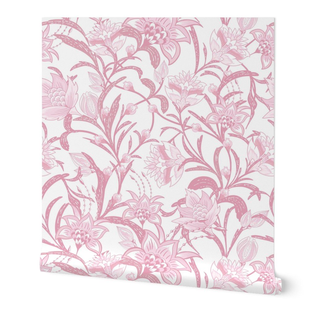 pastel pjnk and white cintage floral chintz wallpaper for girly bedroom walls